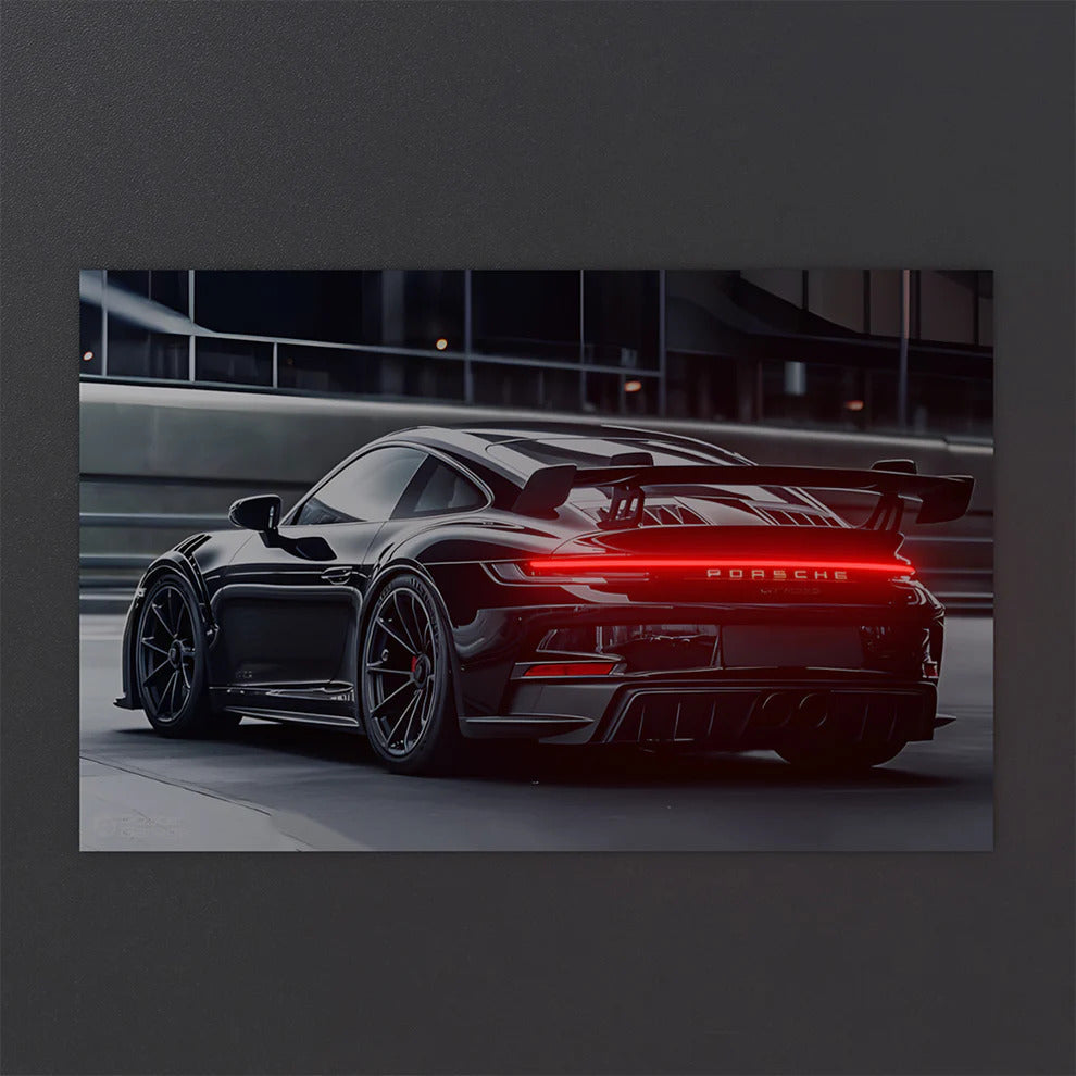 Porsche Black - Neon LED Car Poster