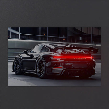 Porsche Black - Neon LED Car Poster