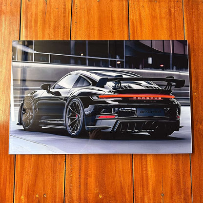 Porsche Black - Neon LED Car Poster